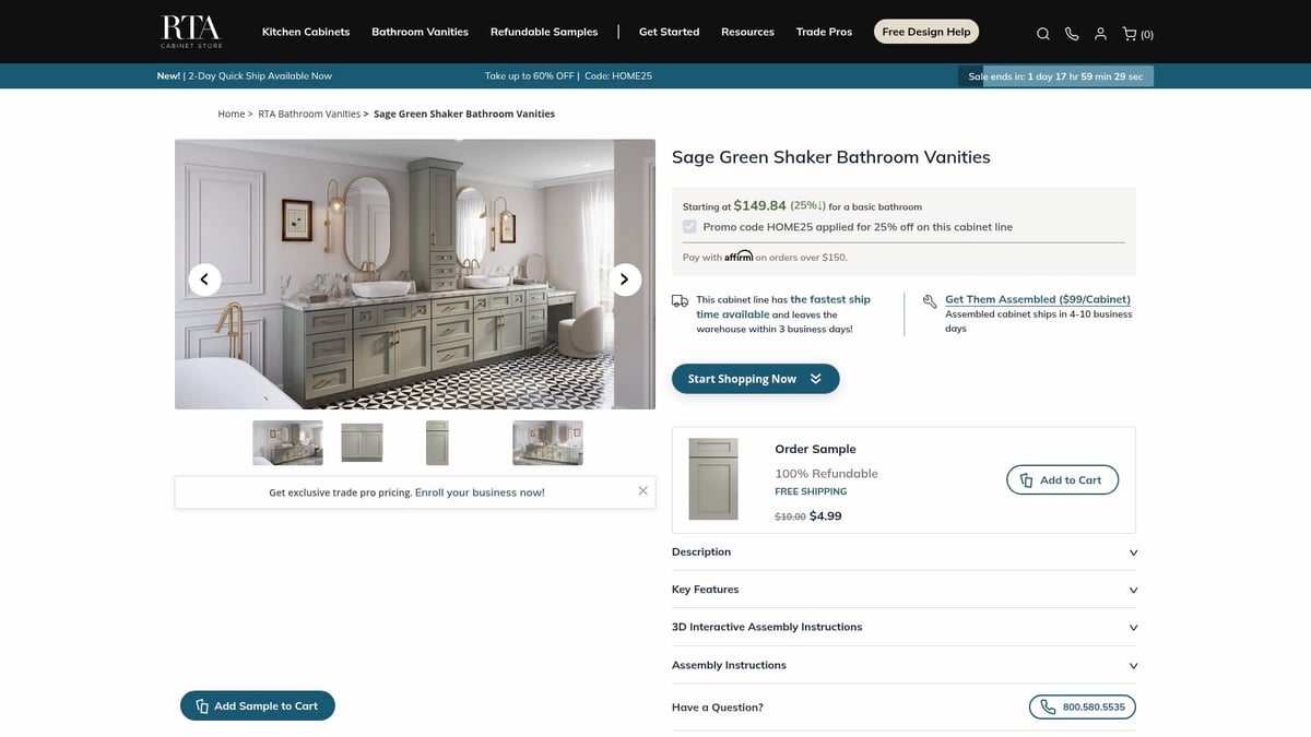 8 Stylish RTA Cabinets Bathroom Ideas to Transform Your Space 2025 - Sage Green Shaker Bathroom Vanities