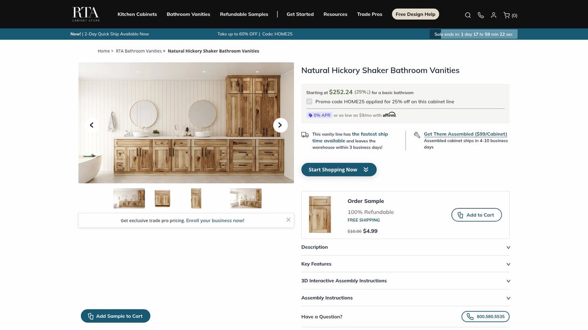 8 Stylish RTA Cabinets Bathroom Ideas to Transform Your Space 2025 - Natural Hickory Shaker Bathroom Vanities