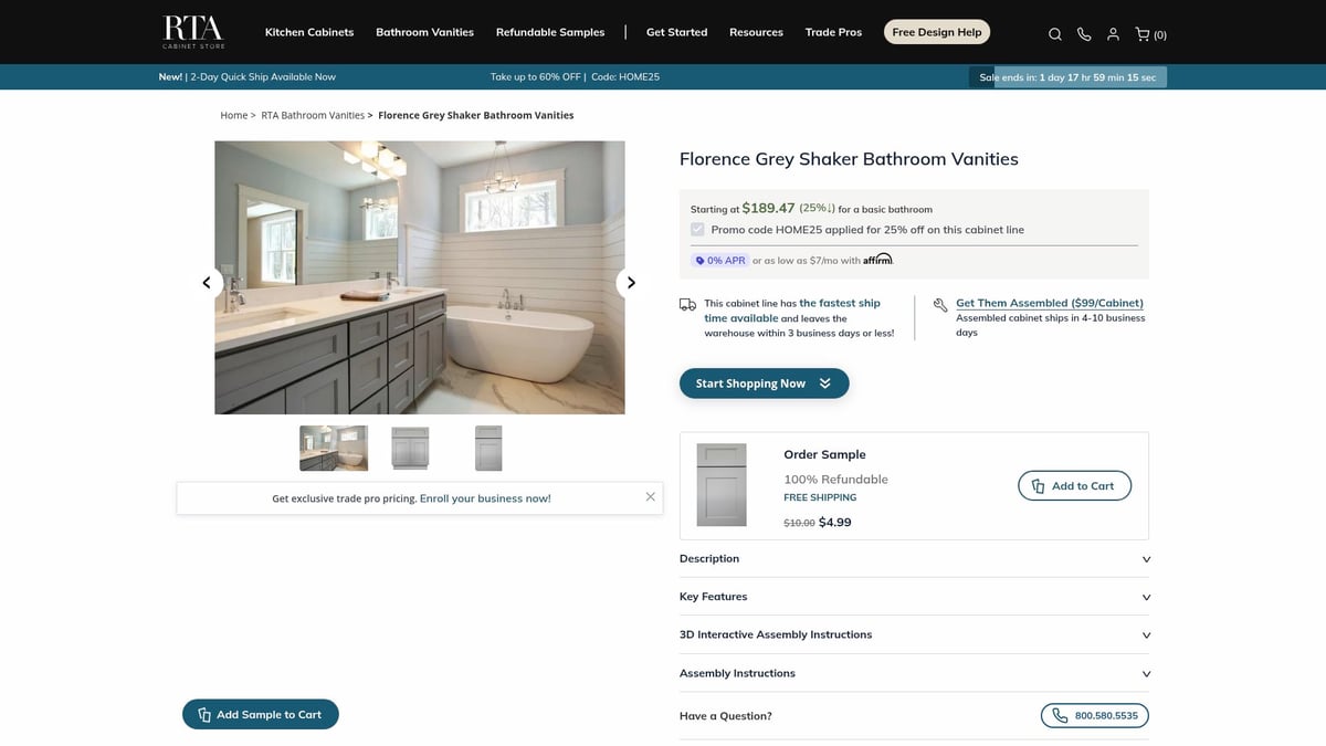 8 Stylish RTA Cabinets Bathroom Ideas to Transform Your Space 2025 - Florence Grey Shaker Bathroom Vanities