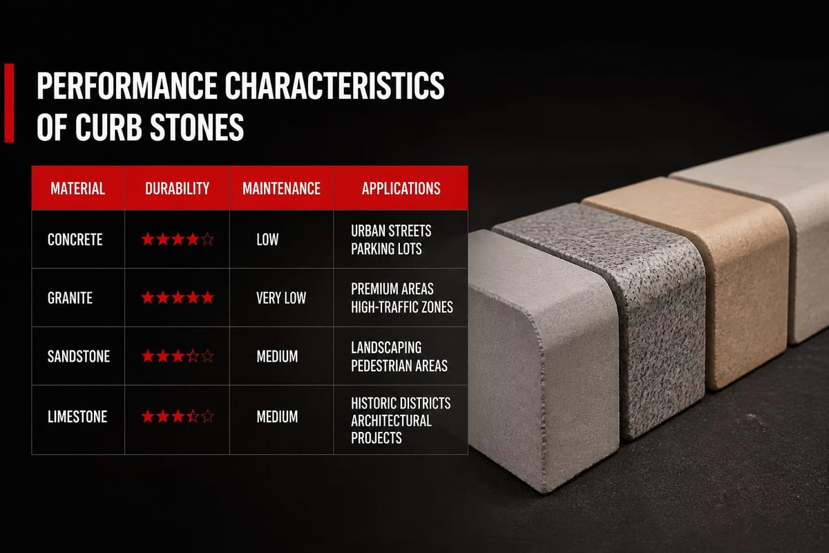 Material comparison of curb stone types