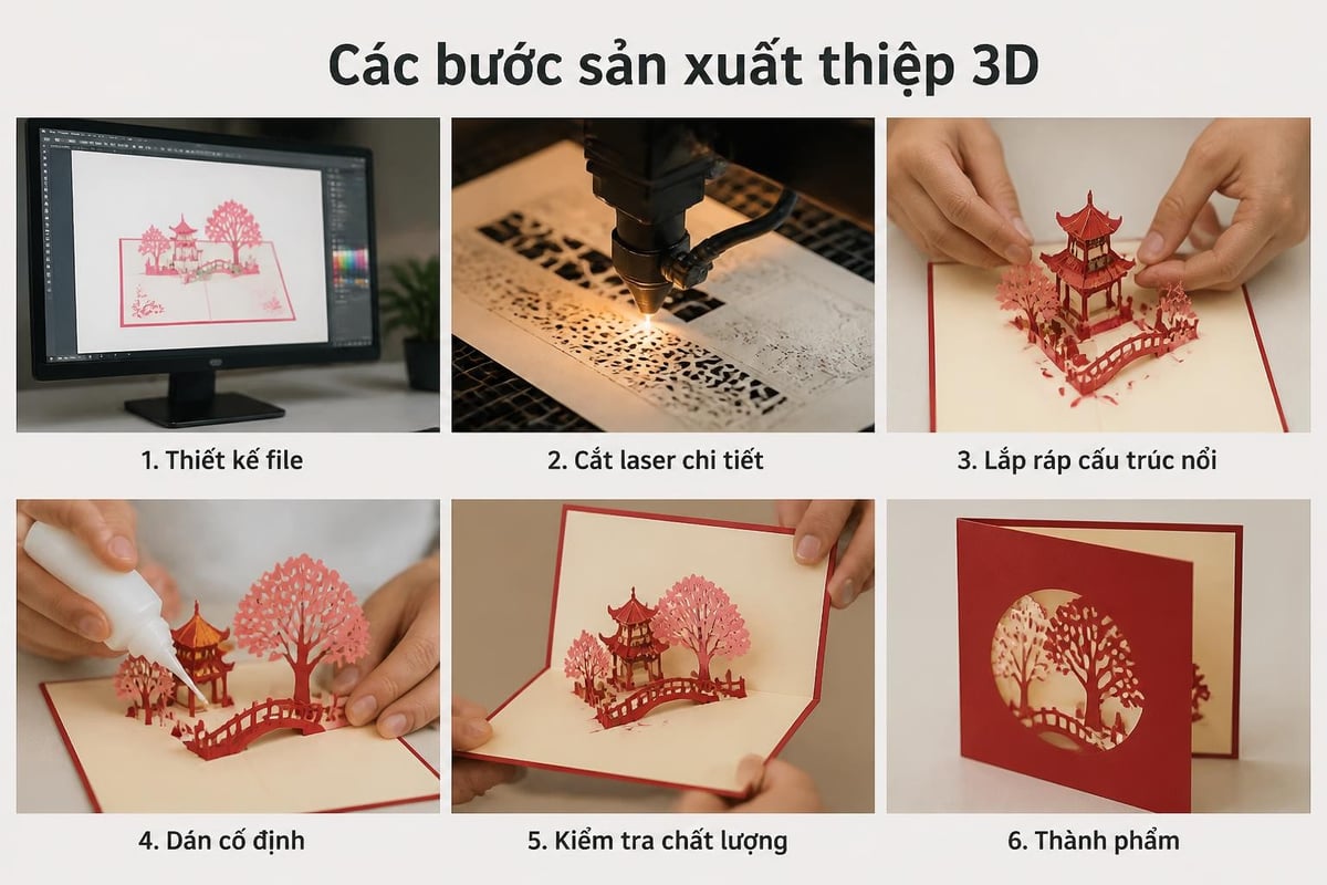 Thiết Kế Thiệp 3D: Hướng Dẫn Toàn Diện Năm 2026 2 Quy trình sản xuất thiệp 3D