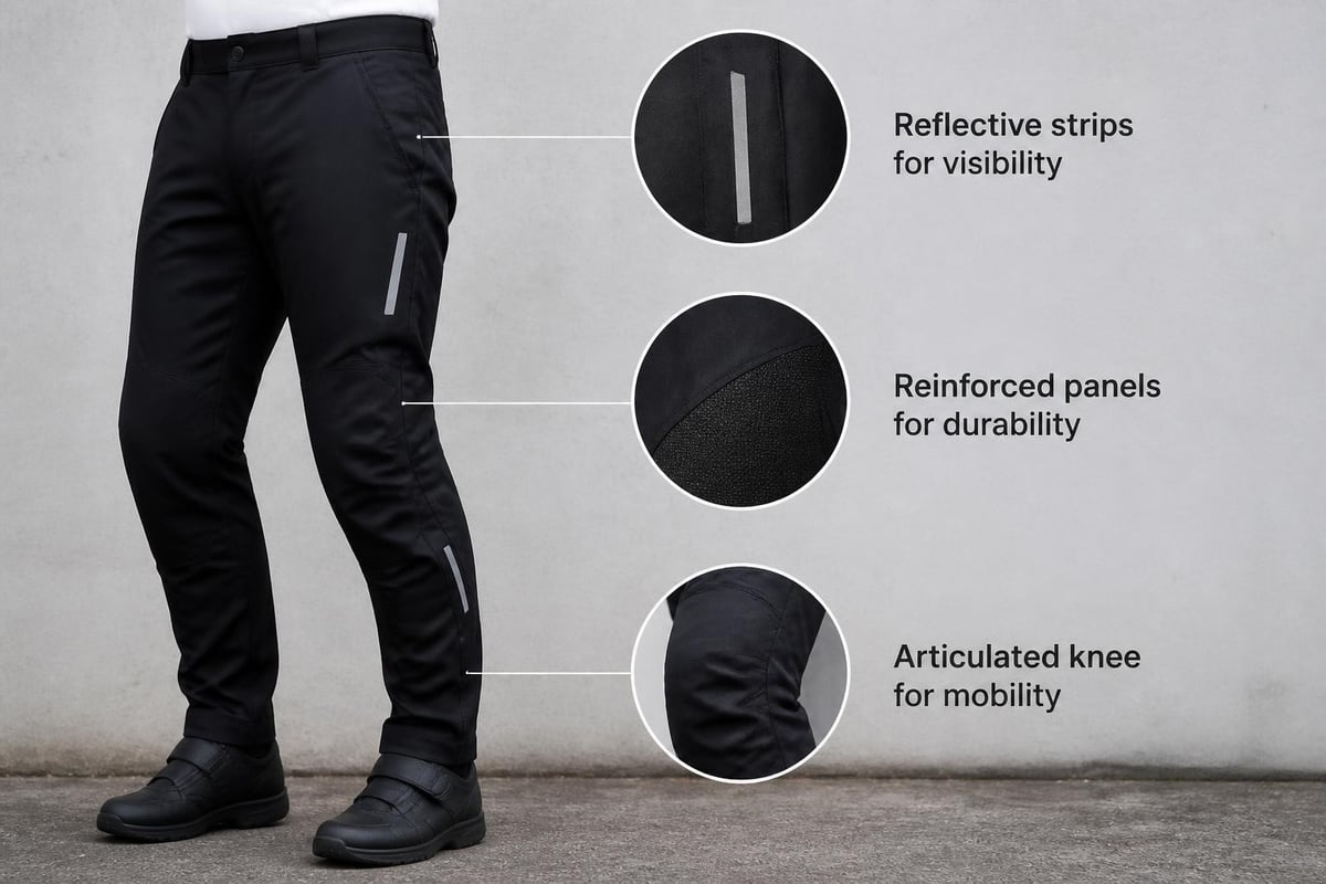 Commuter cycling pants features