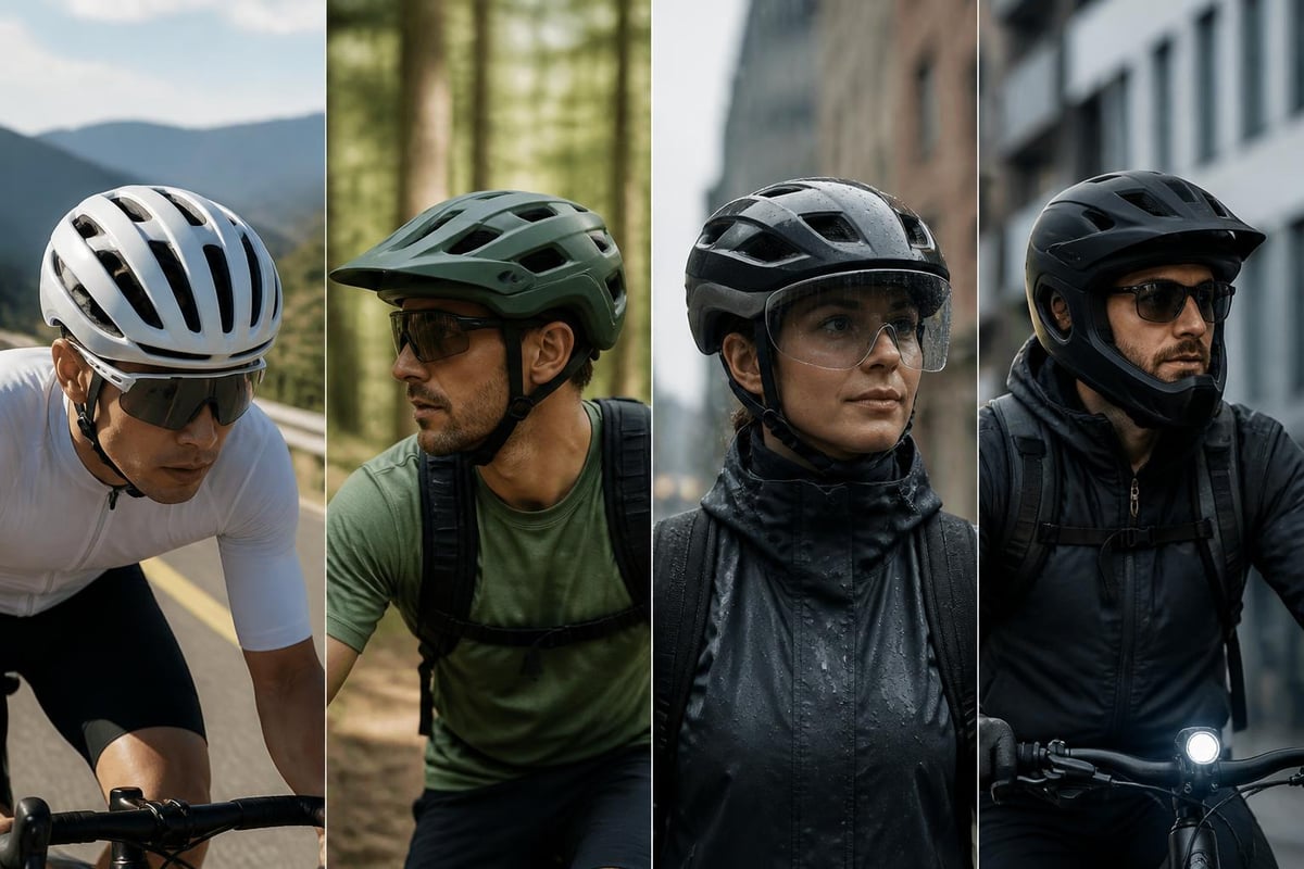 Cycling helmet features by discipline