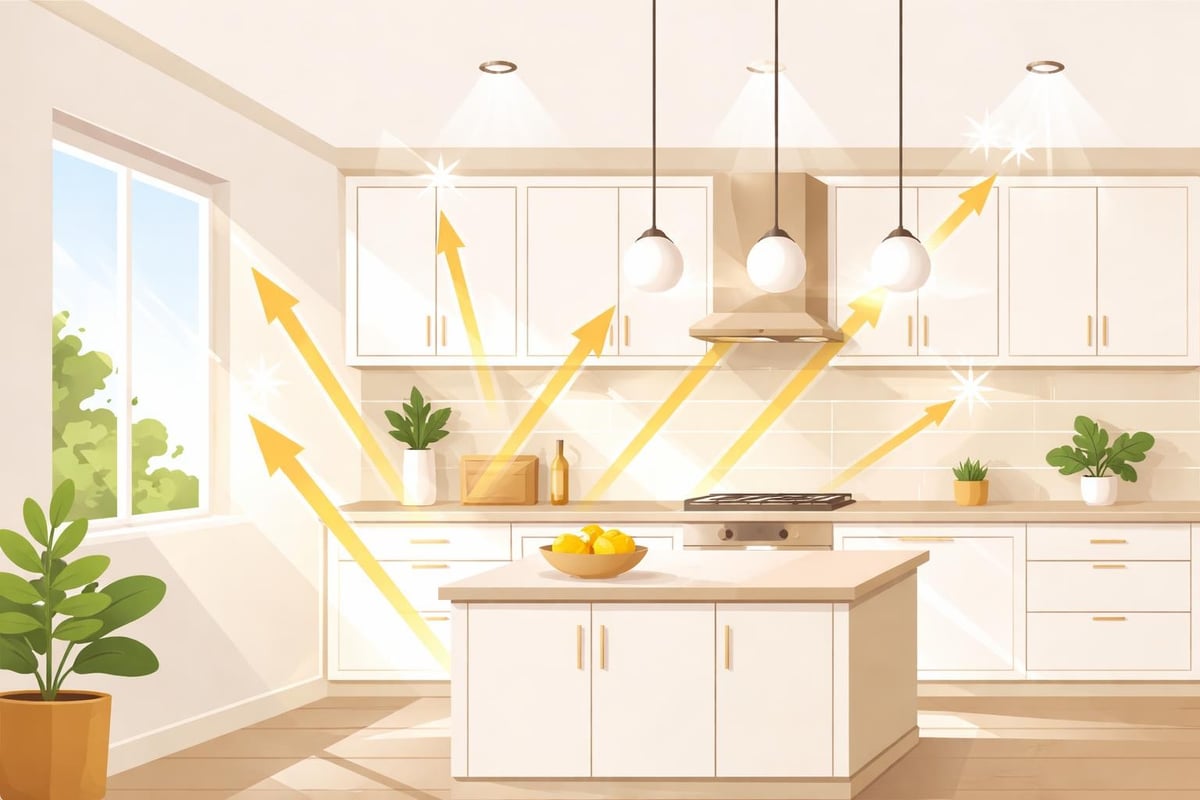 Lichtreflexion in heller Küche