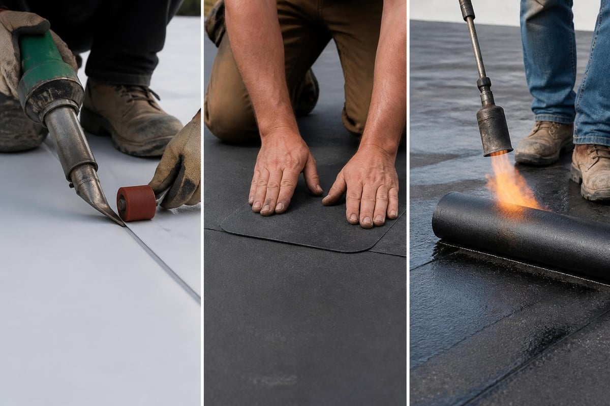 Flat roof membrane repair methods