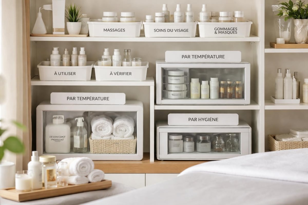 Stockage organisation produits cabine