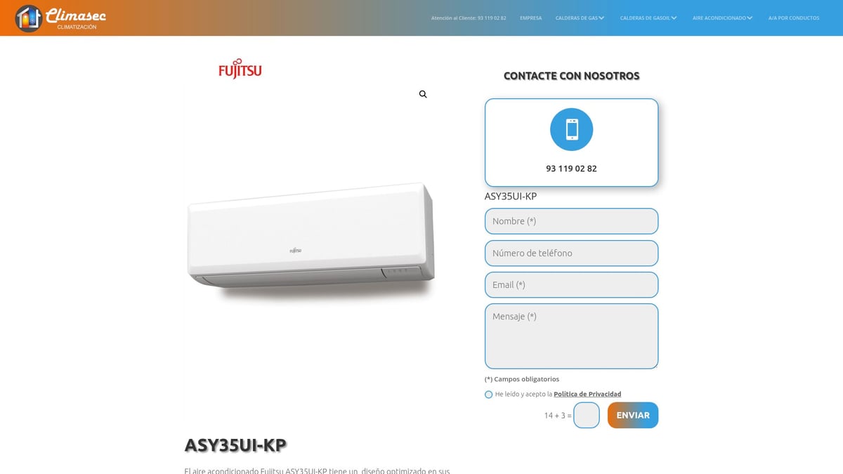 7 Mejores Opciones de Aire Acondicionado Barcelona 2026 - Aire Acondicionado Split Fujitsu ASY35UI-KP