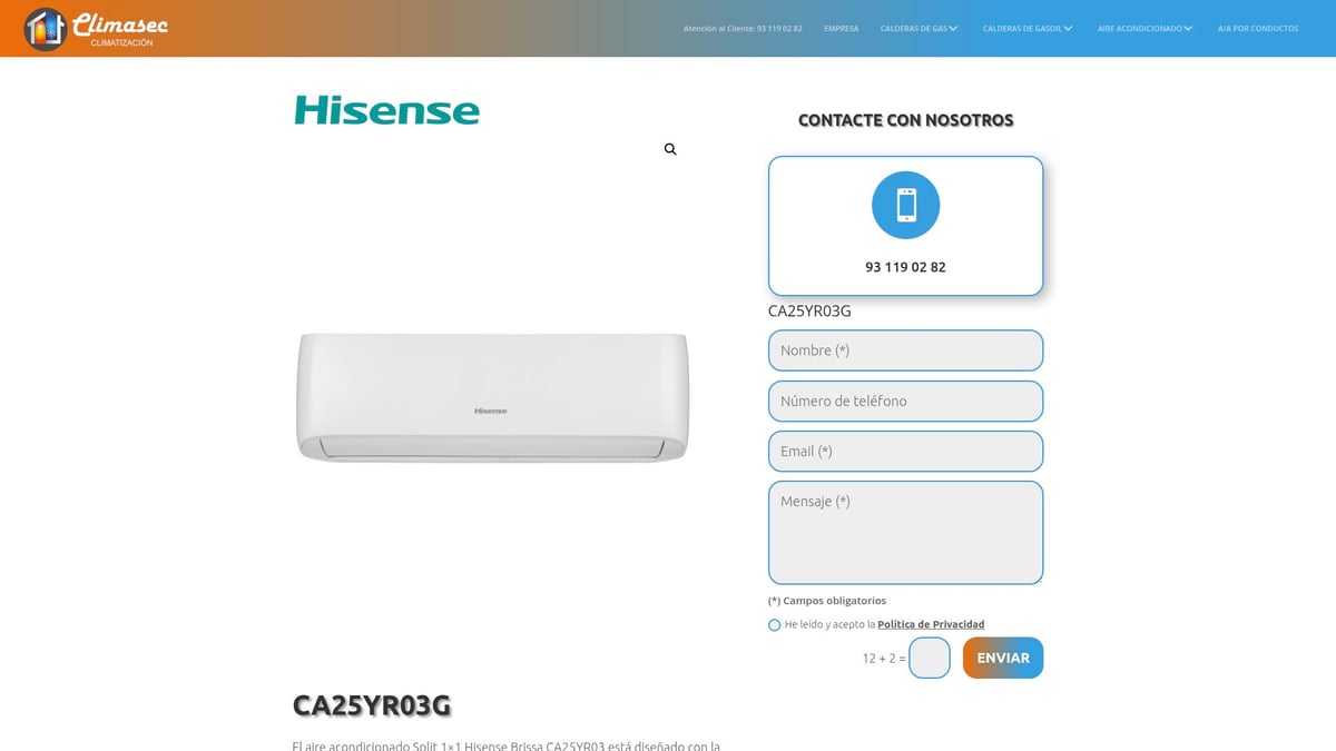 7 Mejores Opciones de Aire Acondicionado Barcelona 2026 - Aire Acondicionado Split Hisense CA25YR03G