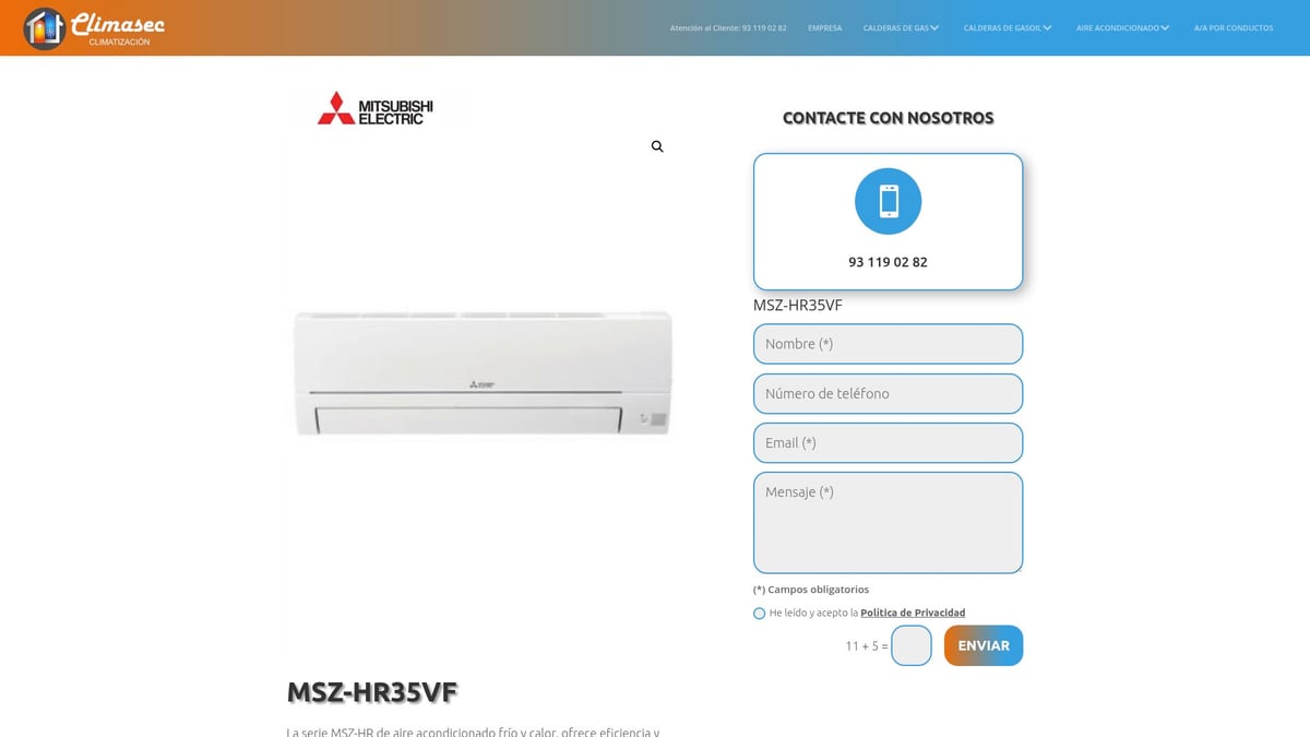 7 Mejores Opciones de Aire Acondicionado Barcelona 2026 - Aire Acondicionado Split Mitsubishi MSZ-HR35VF