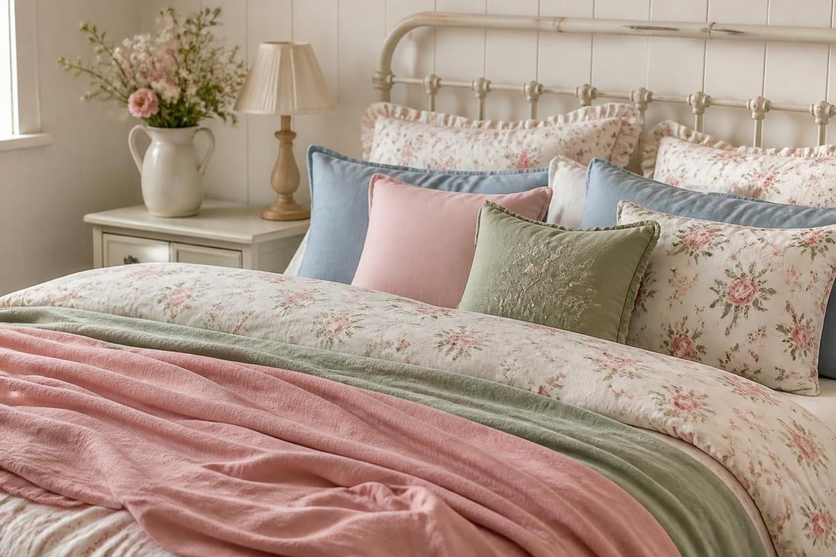 Shabby chic farmhouse bedding colour palette