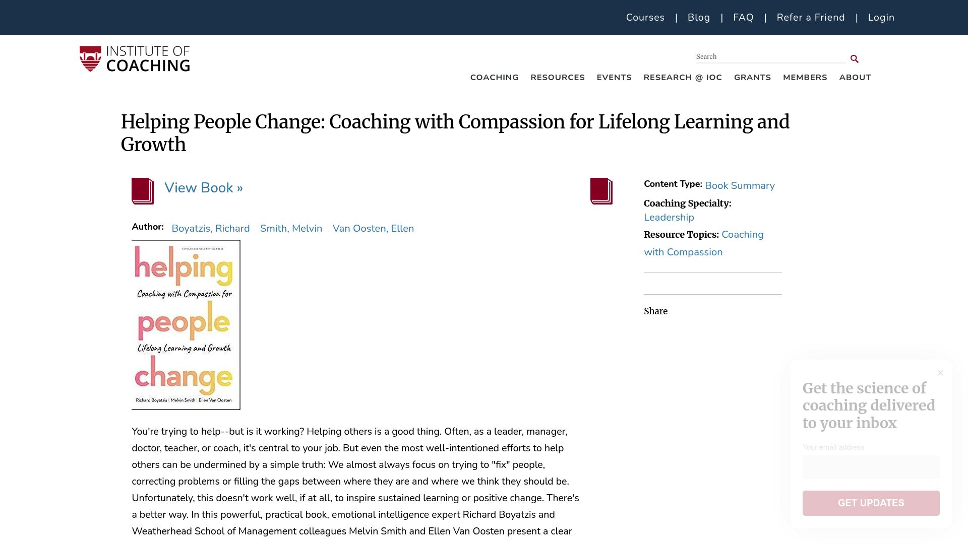 Top 10 Leadership Coaching Book Picks for 2025 - Helping People Change by Richard Boyatzis, Melvin Smith & Ellen Van Oosten