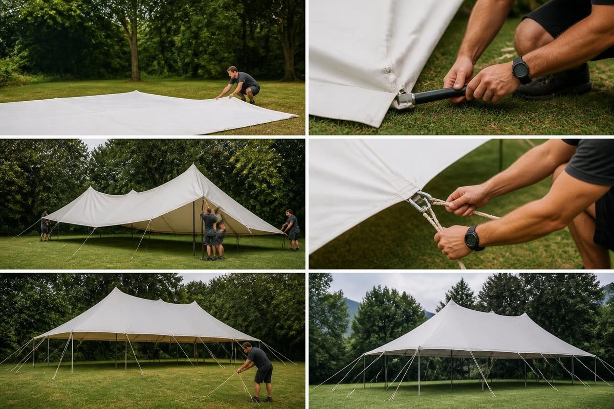 Poled tent setup sequence