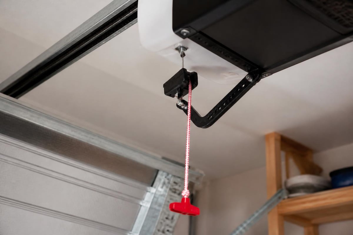 Garage door emergency release mechanism location and function