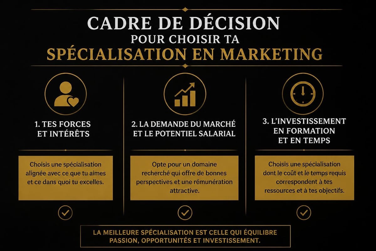 Métier dans le marketing : guide complet 2026 3 Marketing specialization decision