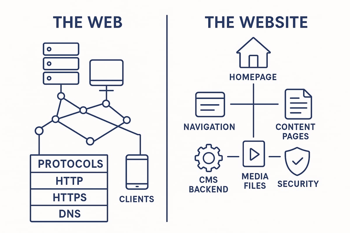 Technical Structure: How Web and Website Differ Behind the Scenes