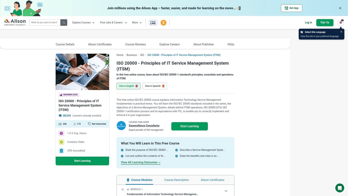 7 Top Management In IT Courses To Boost Your Career 2026 - ISO 20000 – Principles of IT Service Management System (ITSM) – Alison