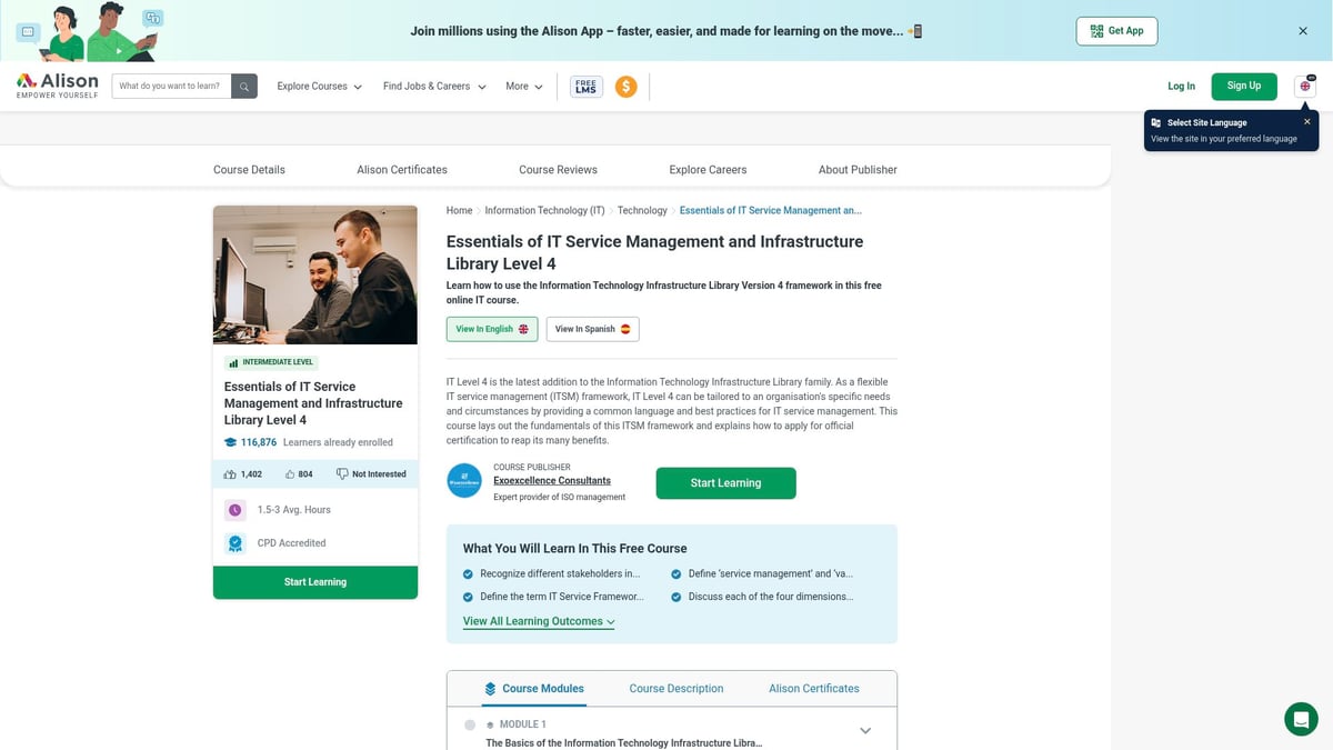 7 Top Management In IT Courses To Boost Your Career 2026 - Essentials of IT Service Management and Infrastructure Library Level 4 – Alison