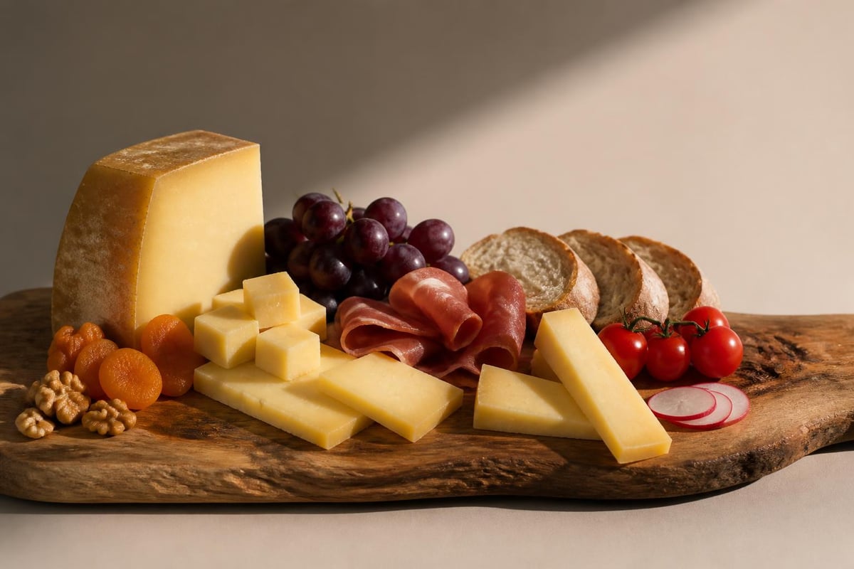 Käse mit Birne und Walnüssen