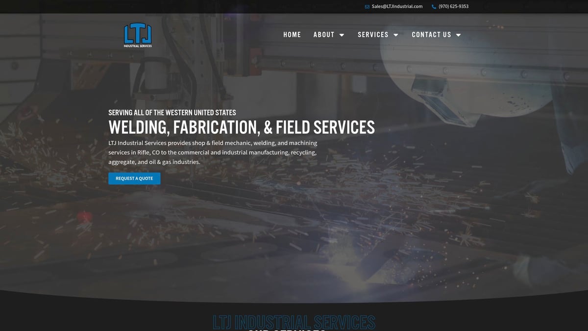 LTJ Industrial Services logo and welding operations in a workshop, showcasing precision machining and fabrication for heavy industry applications.