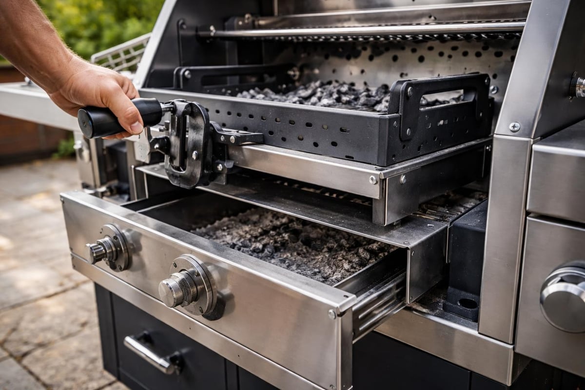 Built-in charcoal grill components