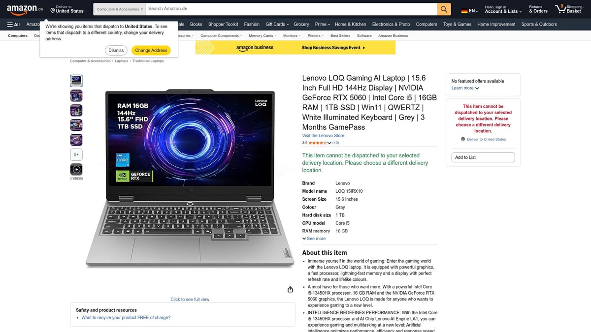 Top 8 Amazon Black Friday Sales 2026, Die Du Nicht Verpassen Solltest - 2. Lenovo LOQ Gaming-Laptop mit RTX 5060 – High-End Gaming für unterwegs