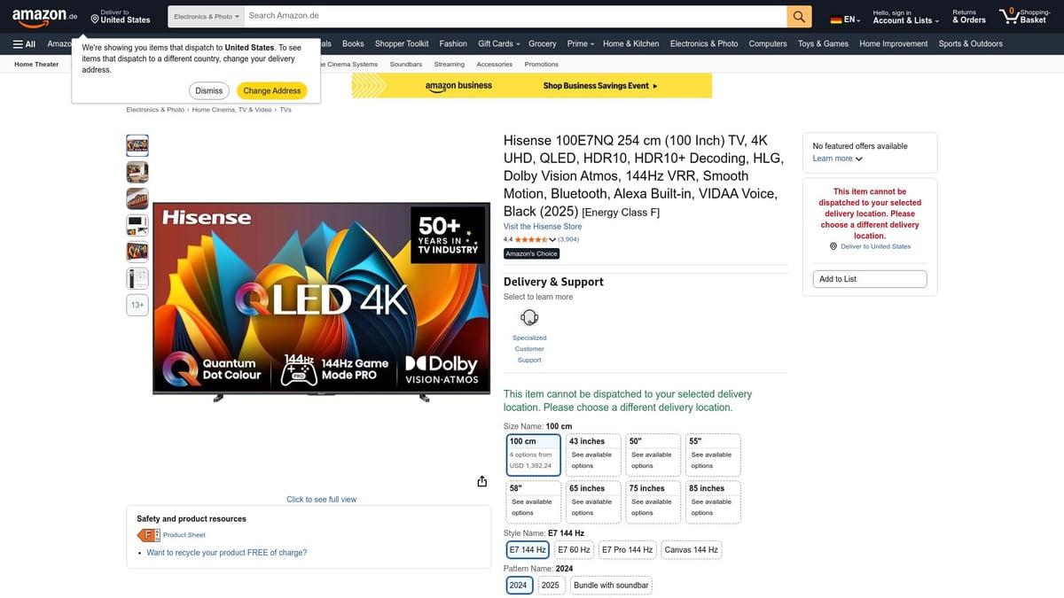 Top 8 Amazon Black Friday Sales 2026, Die Du Nicht Verpassen Solltest - 4. Hisense QLED 100 Zoll 4K-Fernseher – Kinoerlebnis für Zuhause