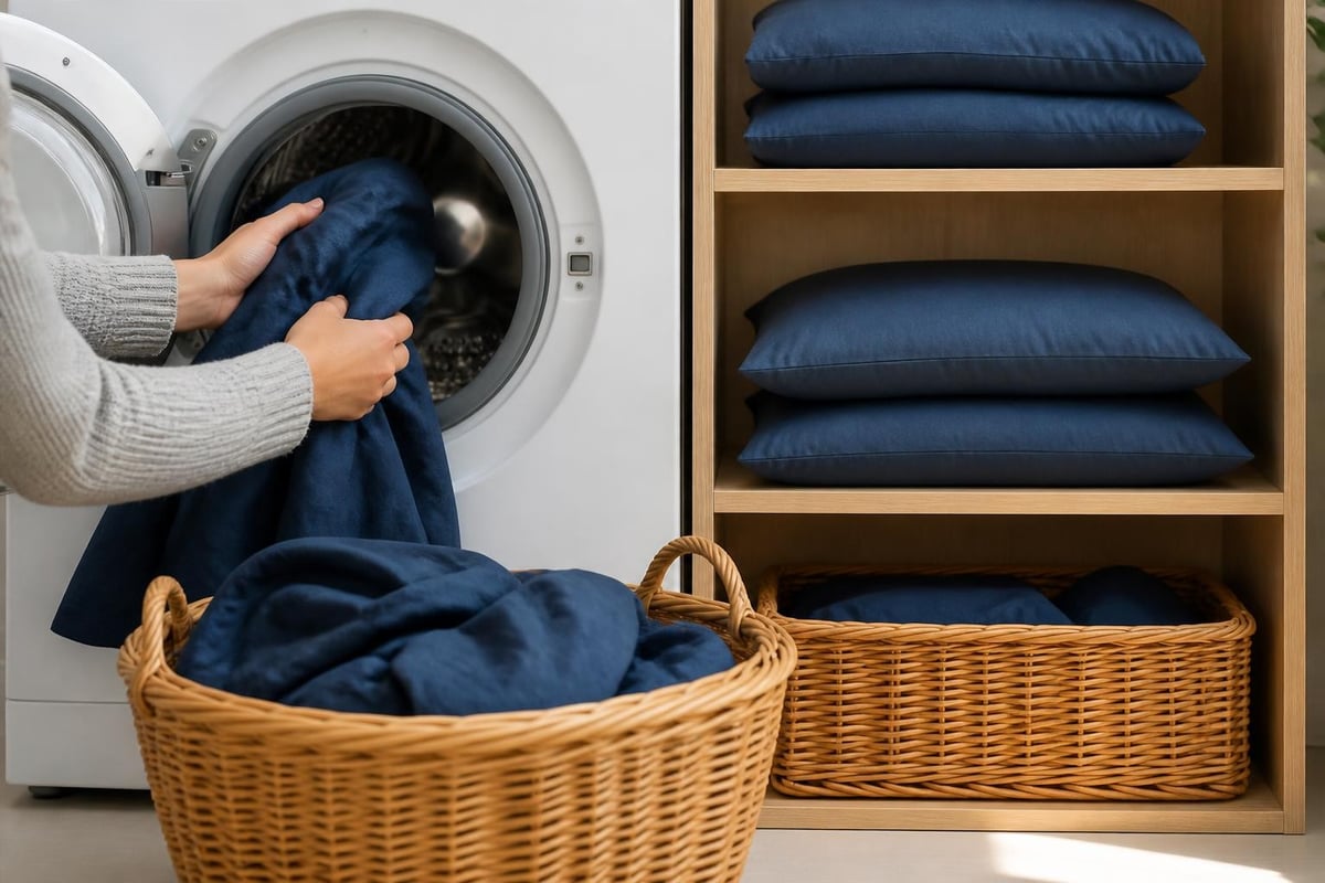 Blue bedding care routine