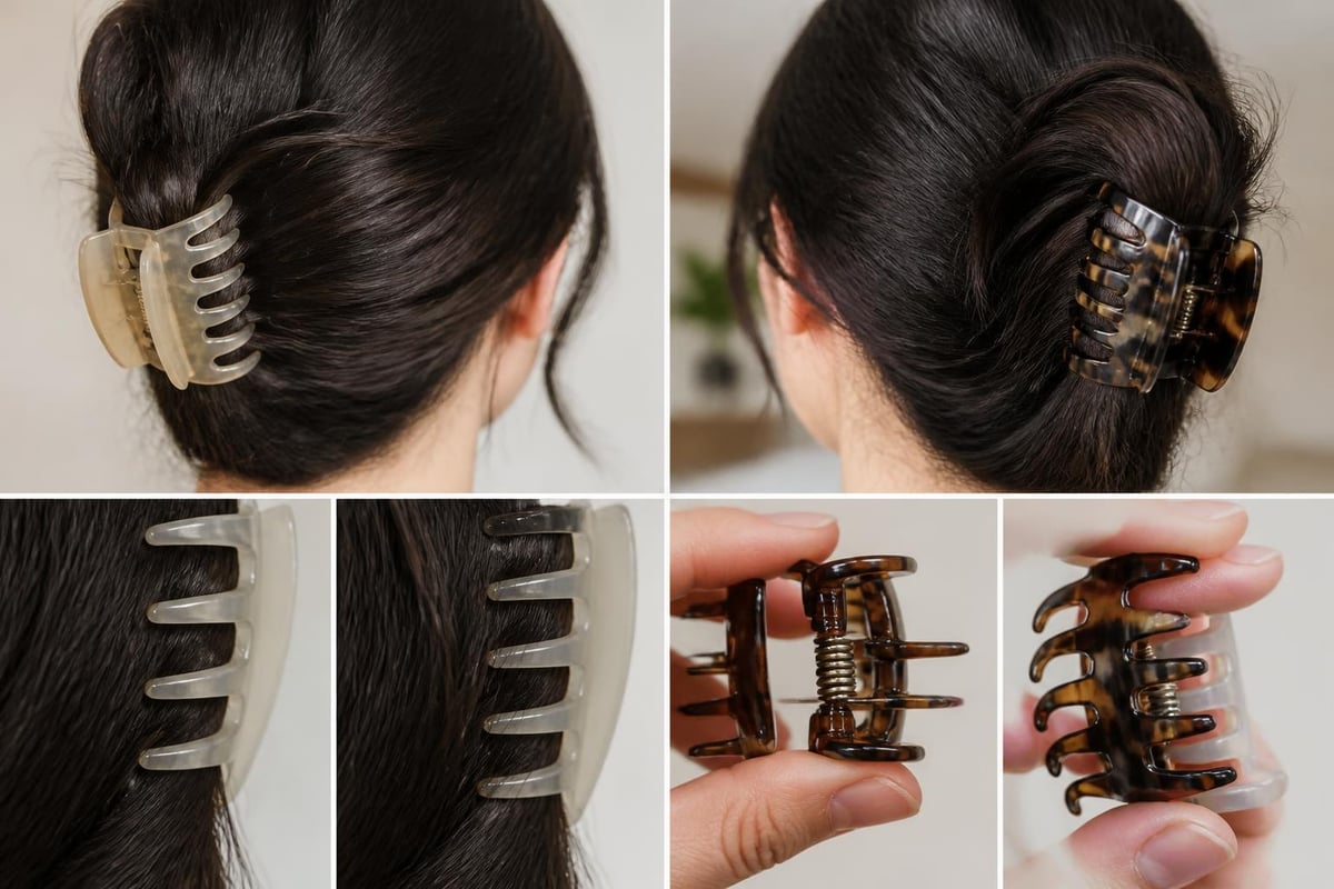 Close-up of deep interlocking claw clip teeth and firm spring tension that grip thick hair