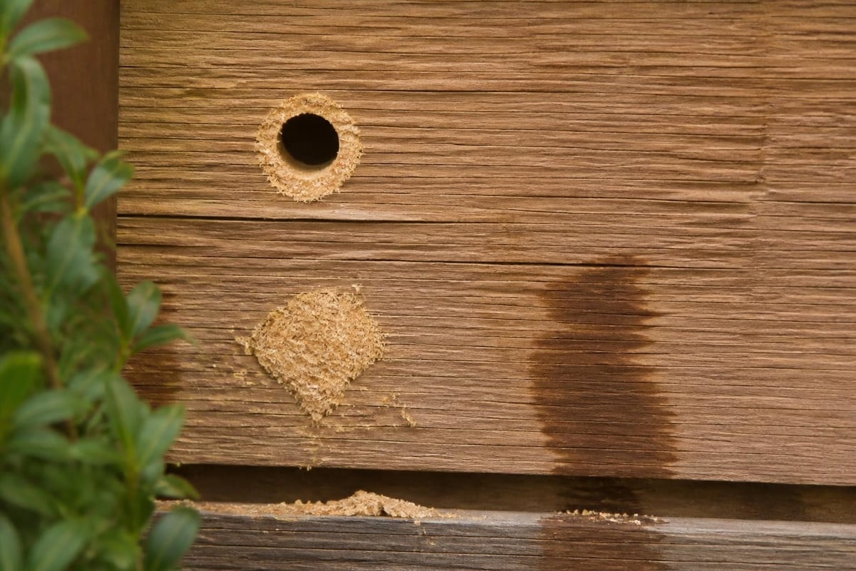 Carpenter Bee Treatment: Expert Guide for Richmond Homeowners 1 Carpenter bee damage identification