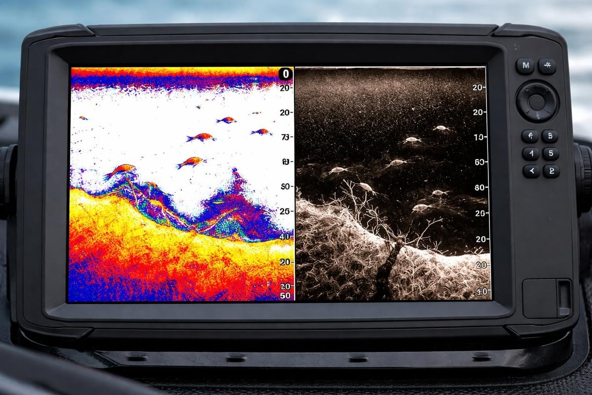 Split-screen display modes on the Lowrance Elite 7