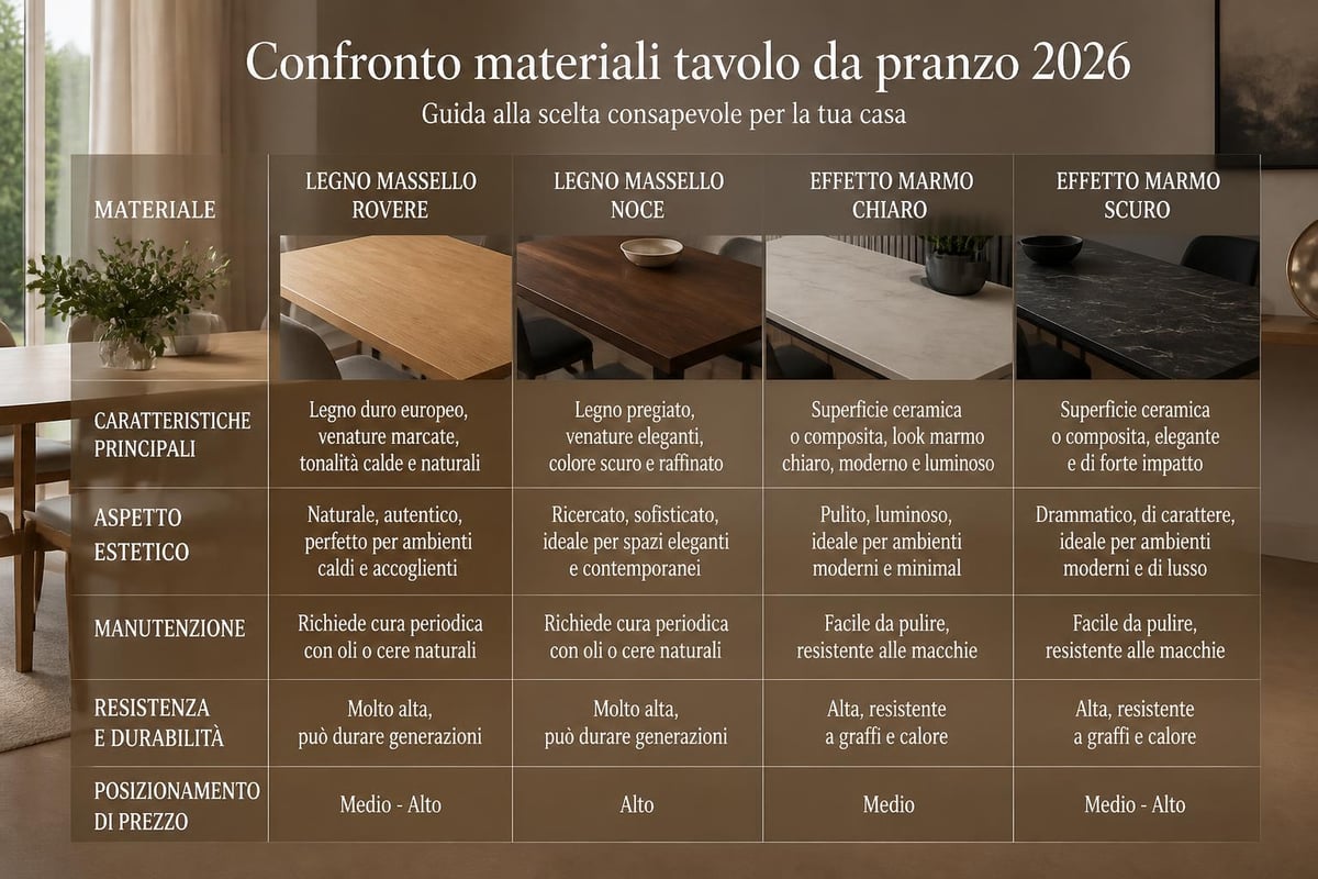 Dining table materials comparison