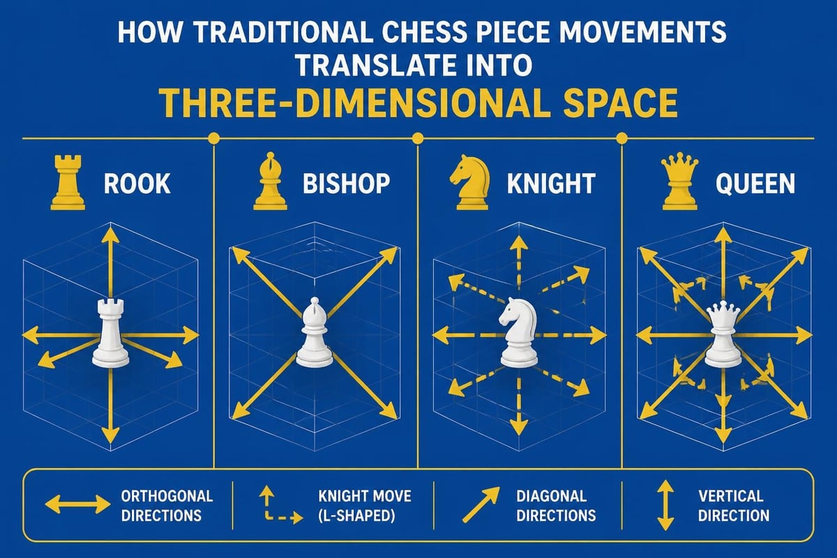 Three dimensional chess piece movement
