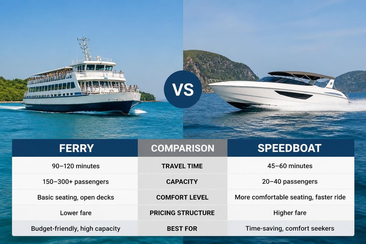Ferry and speedboat comparison