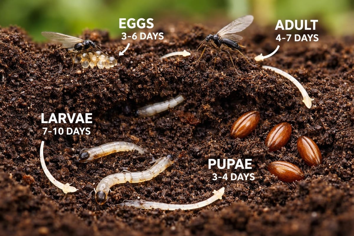 Fungus gnat lifecycle stages