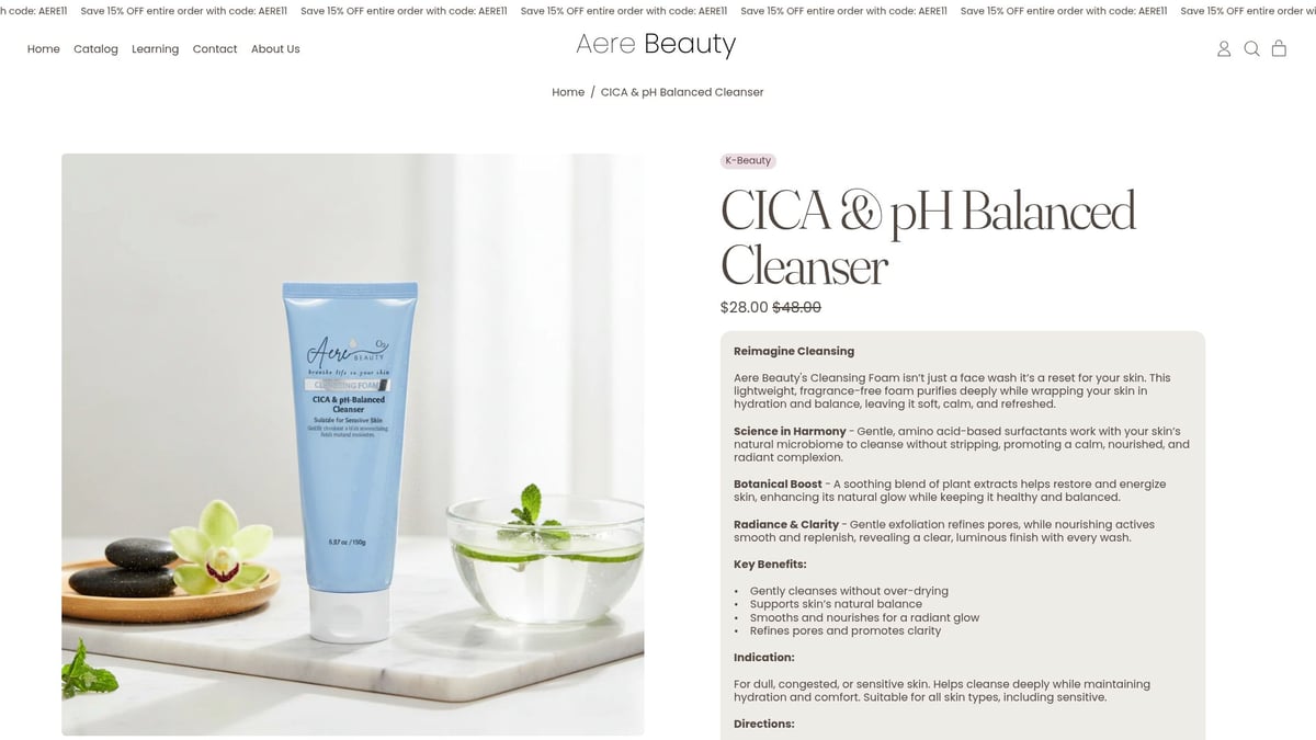 7 K Beauty Secrets for Glowing Skin in 2026 - CICA & pH Balanced Cleanser by AERE Beauty