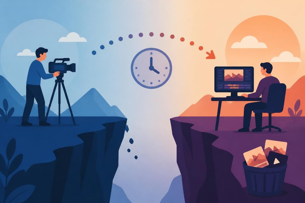 Content creation timeline showing filming to publishing