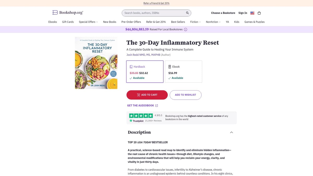 Top 10 Best Selling Books to Read in 2026 - The 30-Day Inflammatory Reset: A Complete Guide to Healing Your Immune System by Josh Redd NMD, MS, MAPHB