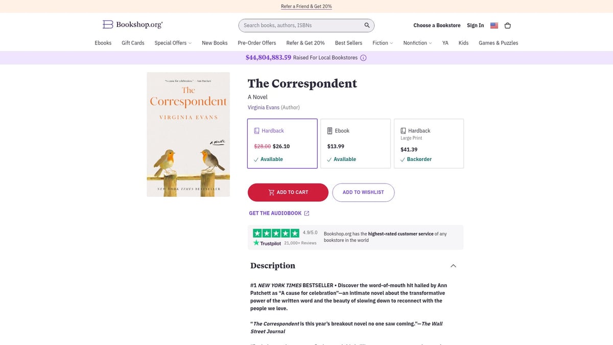 Top 10 Best Selling Books to Read in 2026 - The Correspondent: A Novel by Virginia Evans