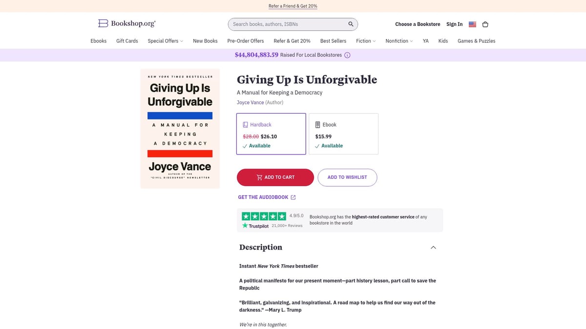 Top 10 Best Selling Books to Read in 2026 - Giving Up Is Unforgivable: A Manual for Keeping a Democracy by Joyce Vance