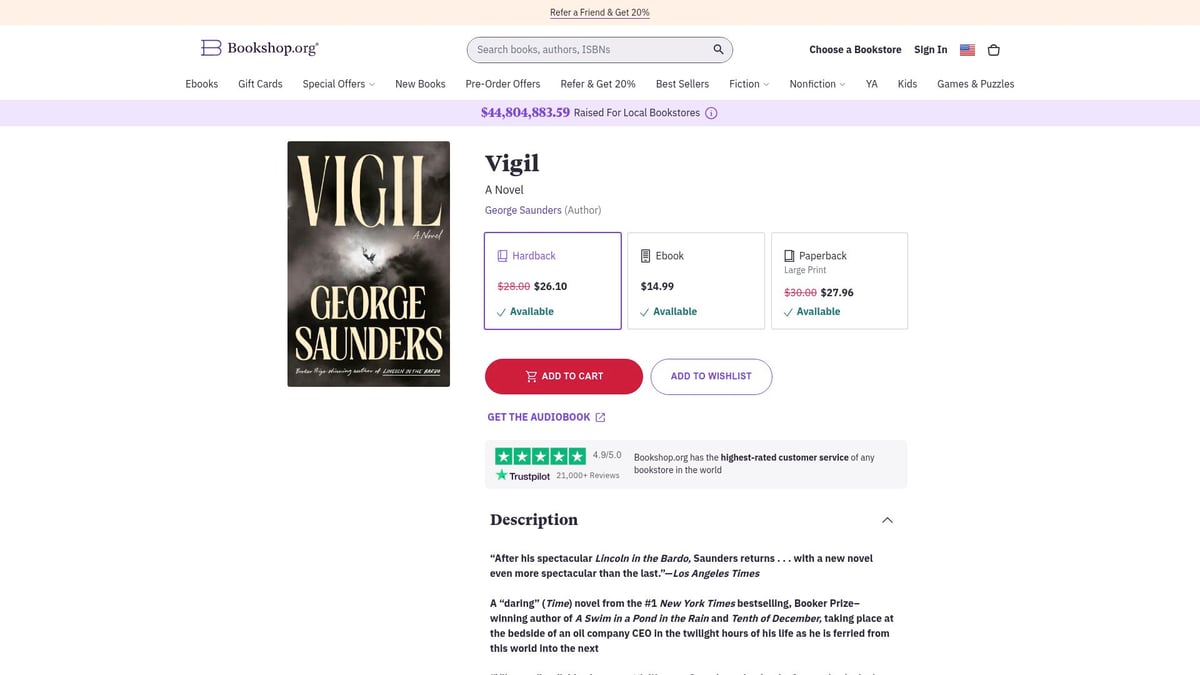 Top 10 Best Selling Books to Read in 2026 - Vigil: A Novel by George Saunders