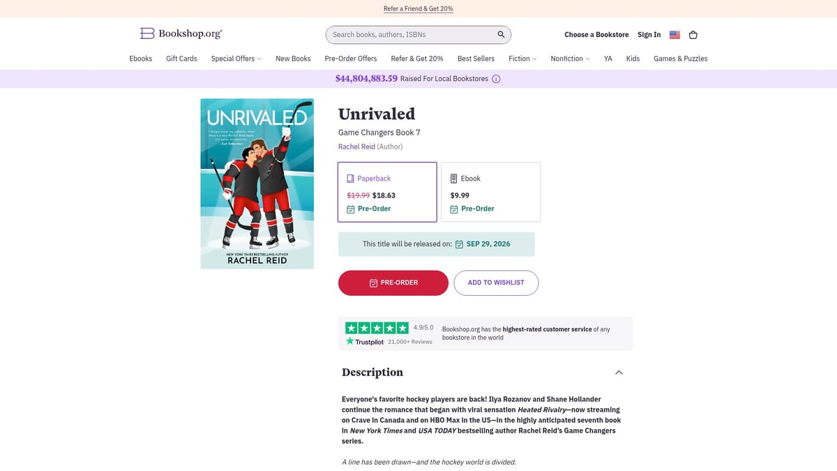 Top 10 Best Selling Books to Read in 2026 - Unrivaled: Game Changers Book 7 by Rachel Reid