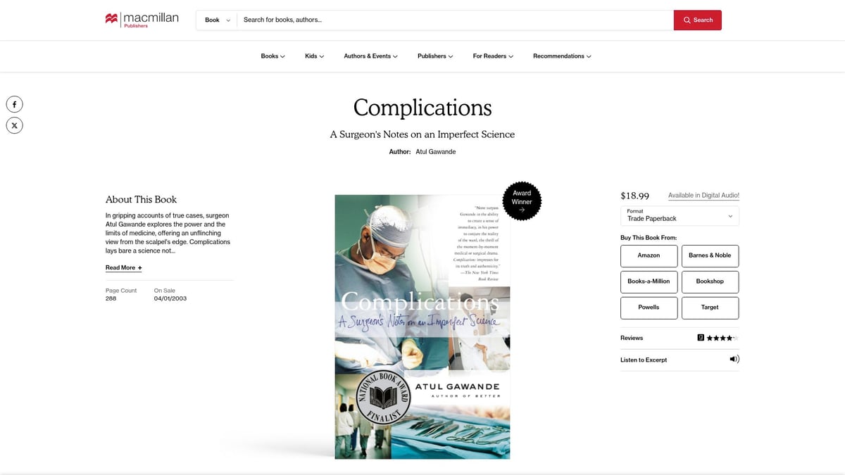 10 Must-Read Books About Doctors for 2025 - Complications by Atul Gawande