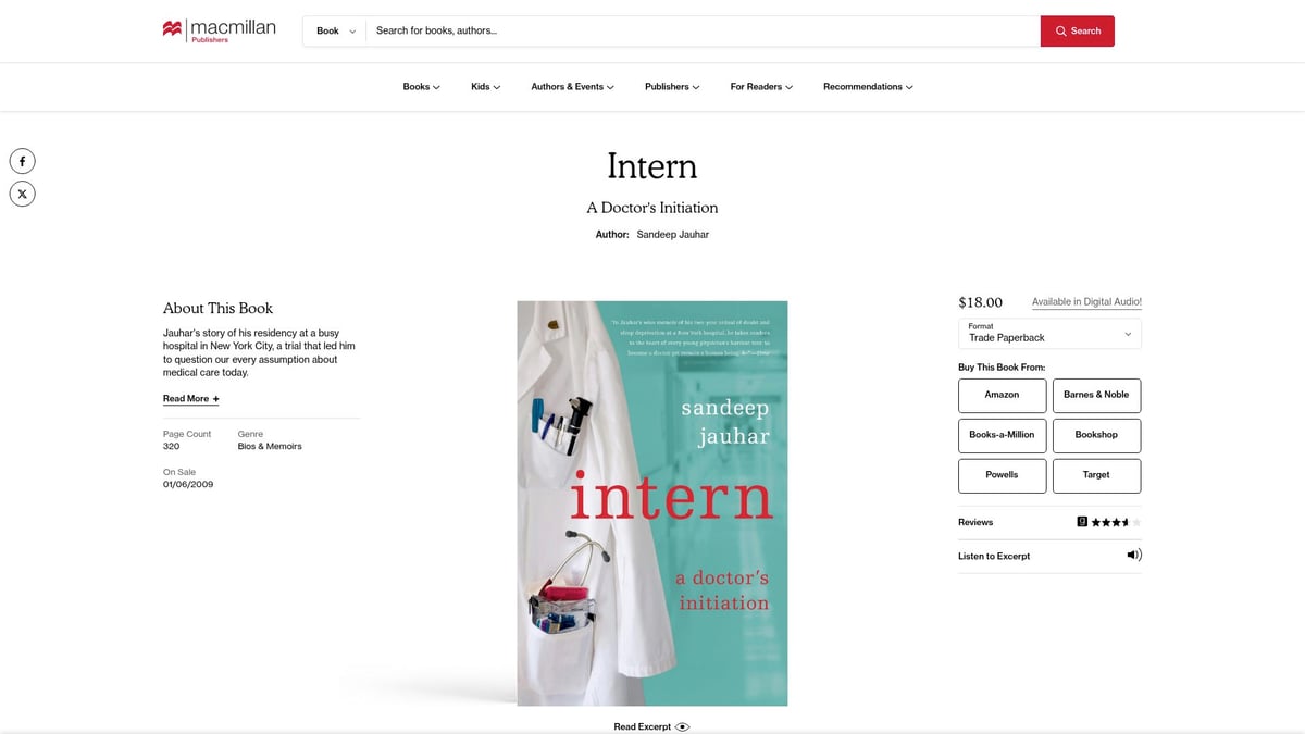 10 Must-Read Books About Doctors for 2025 - Intern: A Doctor’s Initiation by Sandeep Jauhar