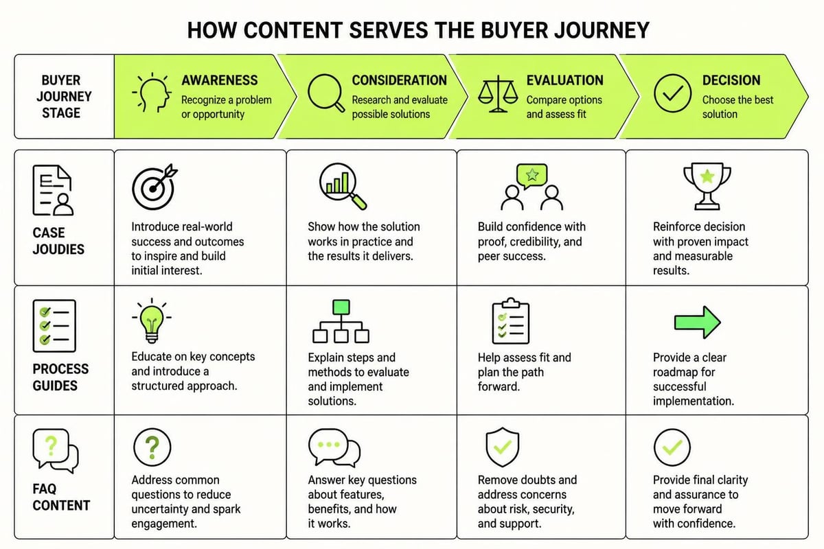 Content types mapped to buyer journey