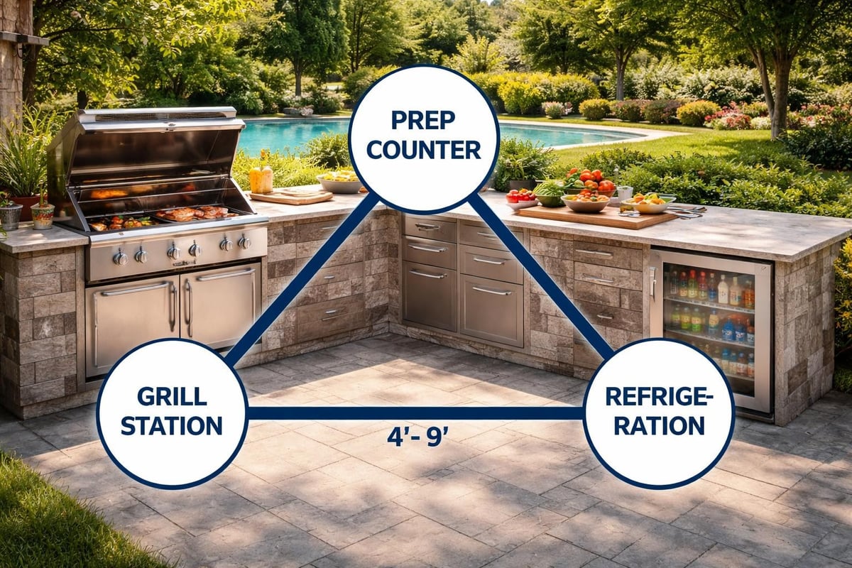 Outdoor kitchen work triangle layout