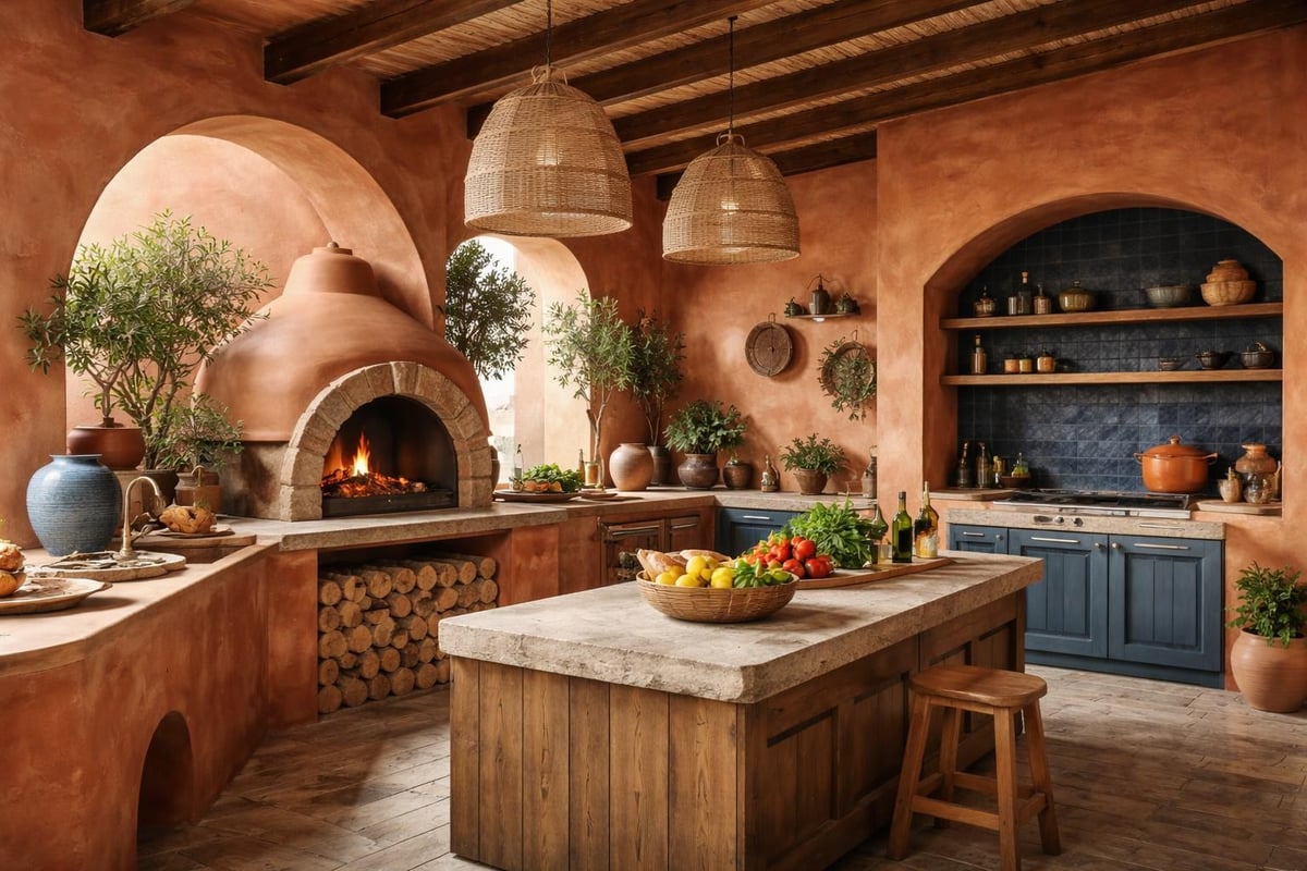 Mediterranean outdoor kitchen zones