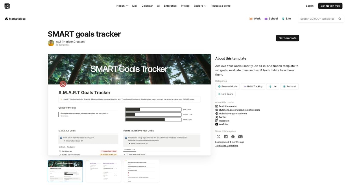 7 Inspiring Personal Goals Template Ideas for 2025 - SMART Goals Tracker by Notion4Creators
