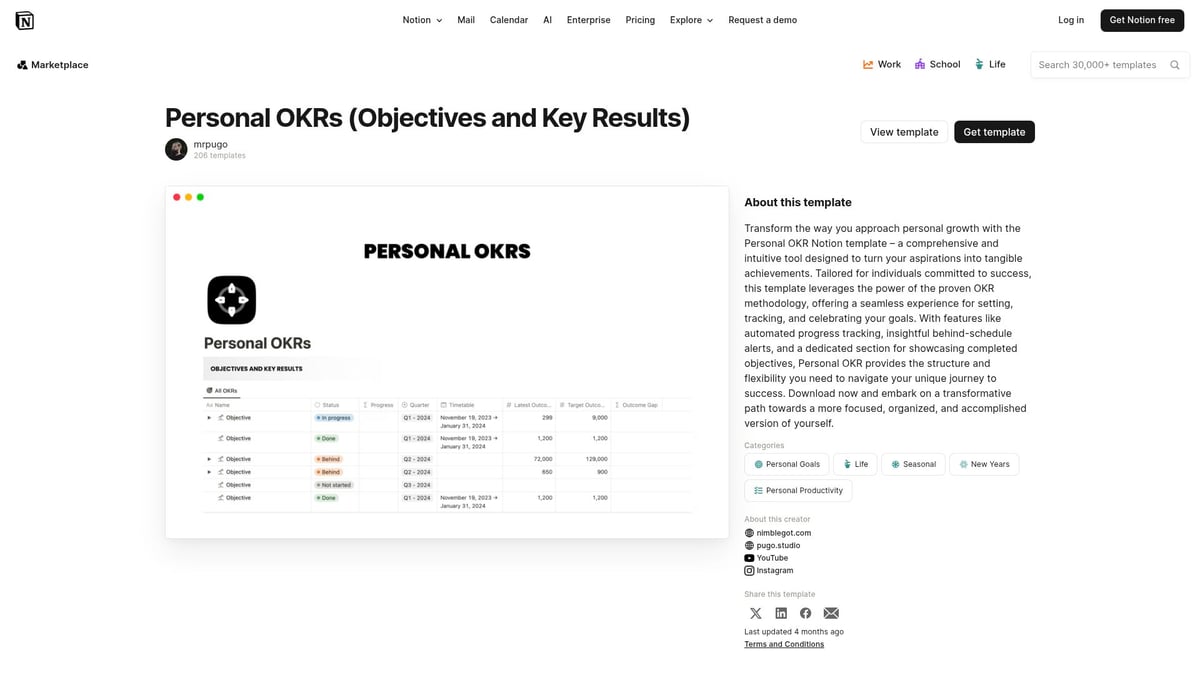 7 Inspiring Personal Goals Template Ideas for 2025 - Personal OKRs (Objectives and Key Results) by mrpugo