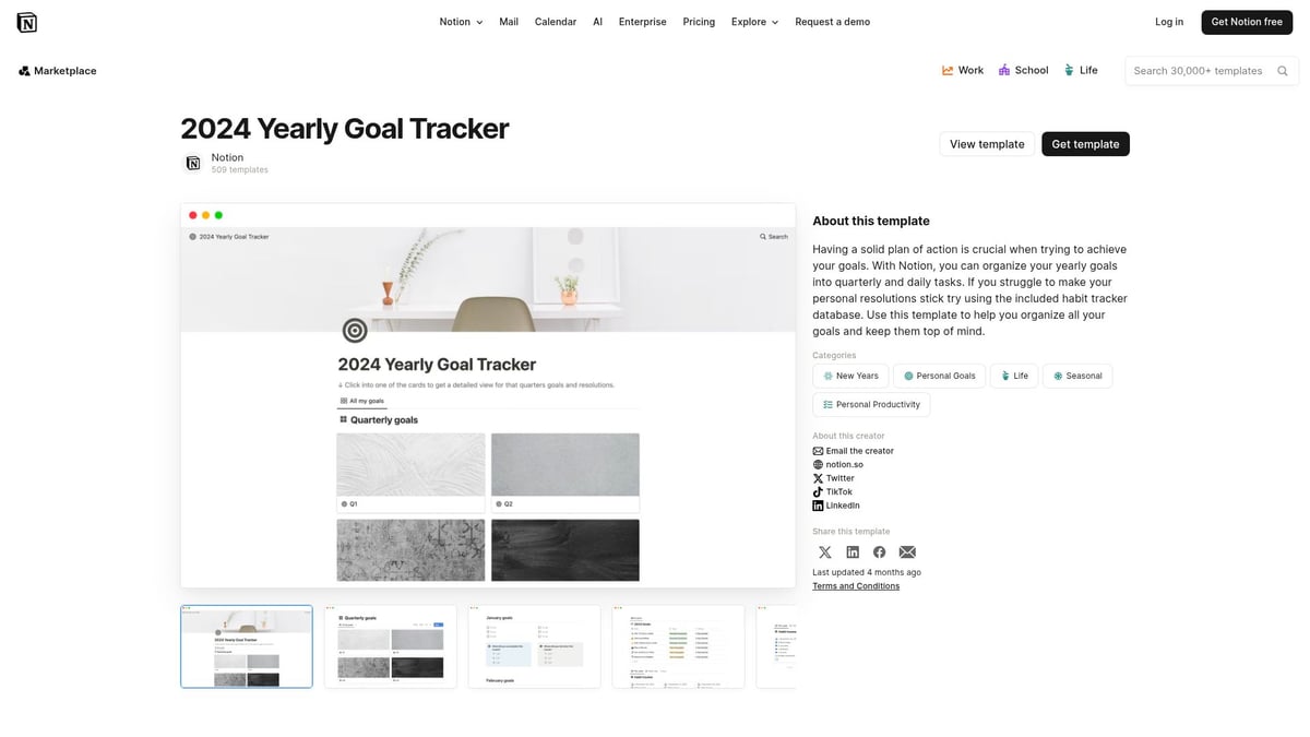 7 Inspiring Personal Goals Template Ideas for 2025 - 2024 Yearly Goal Tracker by Notion