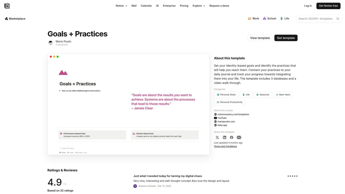 7 Inspiring Personal Goals Template Ideas for 2025 - Goals + Practices by Marie Poulin